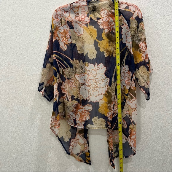 Floral Style & Co Kimono, Navy, Orange, Gold size L - Picture 6 of 7